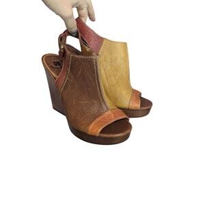 Vintage Lucky Brand  Paola Platform Heel Leather Color Block Retro Size 8